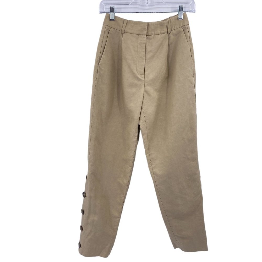Lewit‎ linen blend cropped capri khaki pants size 0 tan ankle button preppy